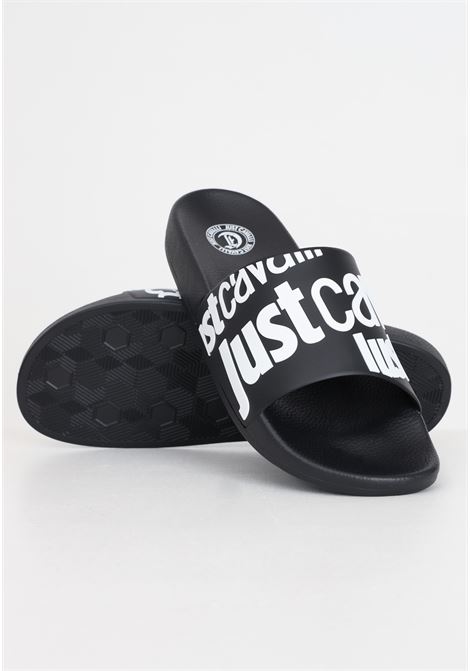 Black men's slippers with white logo lettering JUST CAVALLI | 76QA3SZ1ZS785L01 899 - 003
